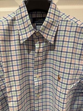 Polo by Ralph Lauren Pastel Blue, Pink & Green Plaid Oxford Button-Down Shirt